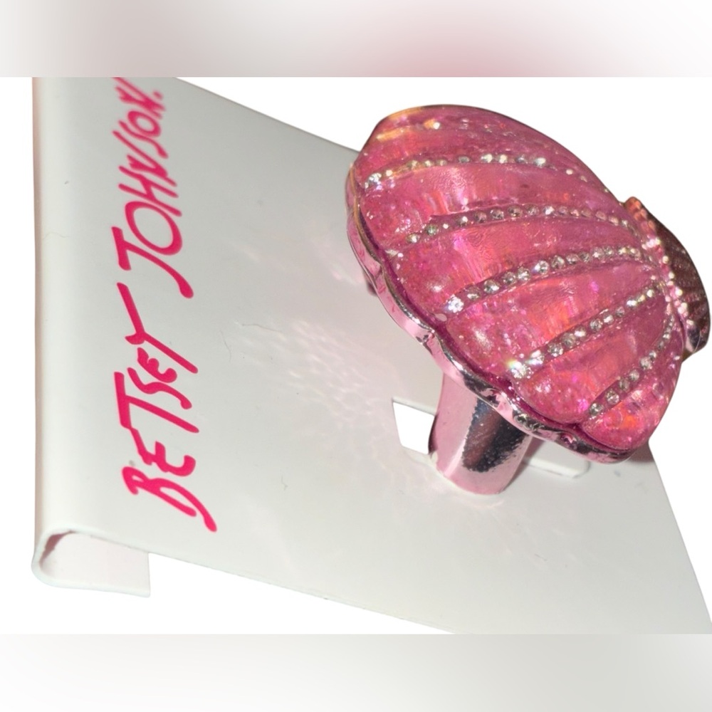 BETSEY JOHNSON Mermaid Jewels Glittering Pale Pink & Silver Stretch Ring NEW NWT - Picture 7 of 9
